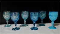 6 Shades of Blue Glass Wine Goblets Degenhart