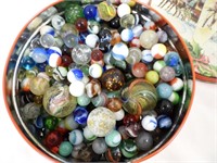 3.9 lbs VINTAGE MARBLES in COOKIE TIN