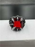 Red Gemstone Biker Ring Size 9