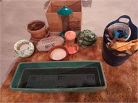Collection of gardening items and decor