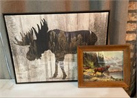 Two Moose Hanging Pictures, Cabin Decor.