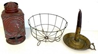 Lot of 3 - Wire Basket / 2 Candle Holders