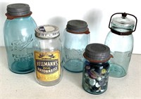 Lot of 5 Jars - 1 Jar is full of Buttons