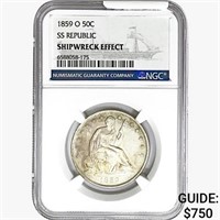 1859-O Seated Lib. 50C NGC Shipwreck Effect SS