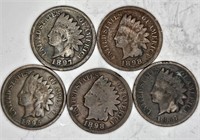 Lot of 5 Pre 1900 Indian Head Cents