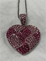 Sterling Silver Heart Necklace w/ Pink Stones