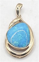 14K Gold Pendant with Blue Iridescent Stone