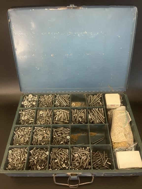 Large Lot of Wood Screws in Metal Case