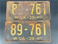 1939-40 WEST VIRGINIA LICENSE PLATE #89761 PAIR