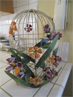 Metal Decorative Bird Cage w/ Metal Flowers