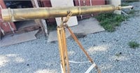 Very Long Vintage Brass Telescope with Wooden