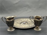 Silver Plate Creamer, Open Sugar, Serving Platter