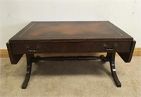 MAHOGANY DROP SIDE LEATHER TOP COFFEE TABLE