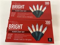 2 New 300 Light Set Bright Indoor/Outdoor Clear
