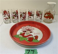 Strawberry Shortcake Pitcher and 5 Glasses w/ Tray