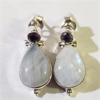 $180 Silver Moonstone Amethyst Earrings
