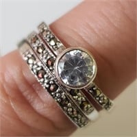 $120 Silver Set Of 3 Stacking Marcasite CZ Ring