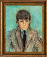 Illegibly Signed Portrait of a Boy Pastel On Paper