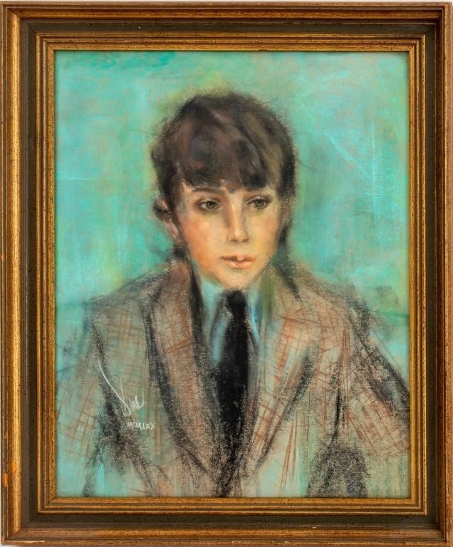 Illegibly Signed Portrait of a Boy Pastel On Paper