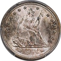 25C 1874-S ARROWS. PCGS MS66