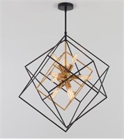 9-Light Black and Gold Geometric Cage Chandelier
