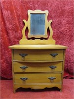 Antique wooden doll furniture dresser w/mirror.