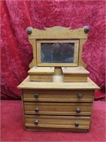 Antique wooden doll furniture dresser w/mirror.