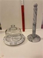 Marble cheese server and paper towel holder