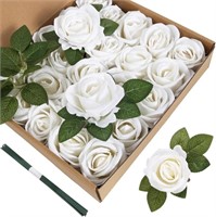 ICBOX White Artificial Roses 25PCS Velvet Roses Ar