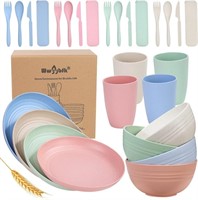 Wheat Straw Dinnerware Sets, 28PCS Plastic Plates