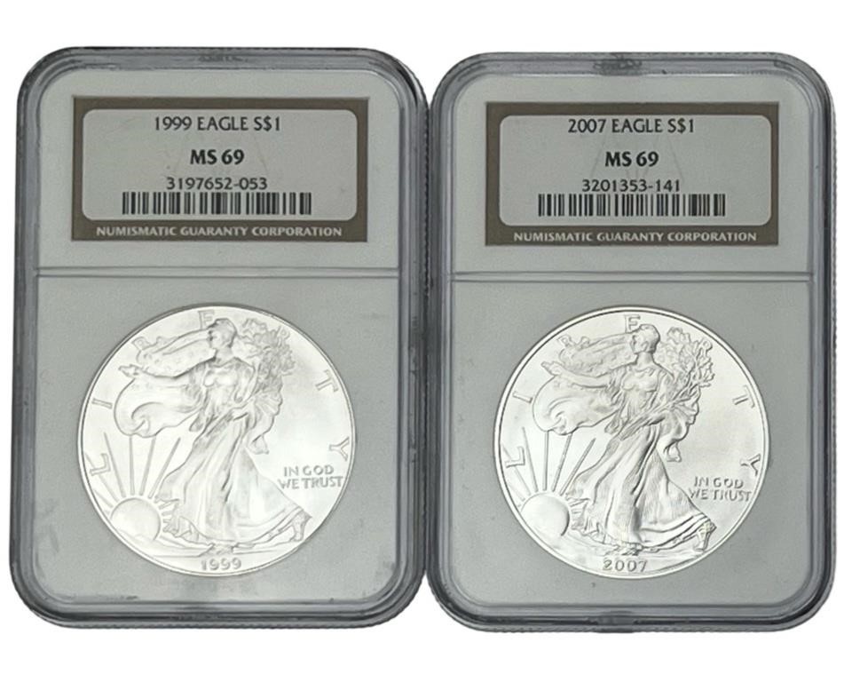 1999 & 2007 American Eagle Silver Dollar Coins