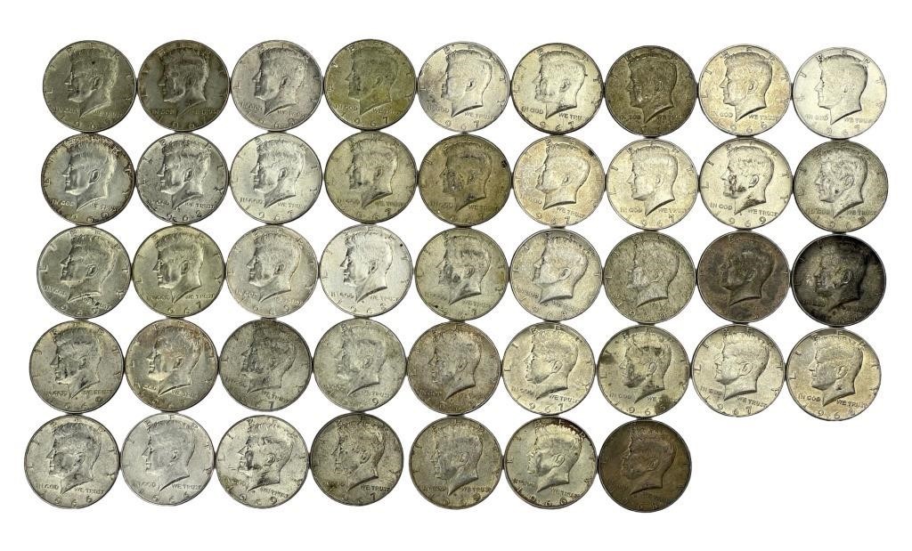 43 Silver Kennedy Half Dollar Coins