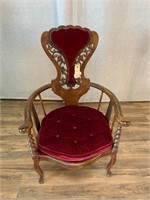 Antique Art Nouveau Carved Armchair Red Velvet