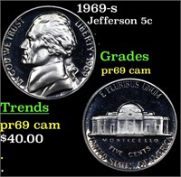 Proof 1969-s Jefferson Nickel 5c Grades GEM++ Proo