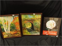 Four framed pieces including three paintings