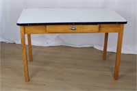 VINTAGE ENAMELED DINING TABLE W ONE DRAWER