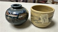 Two Signed Pottery Cup and Vase