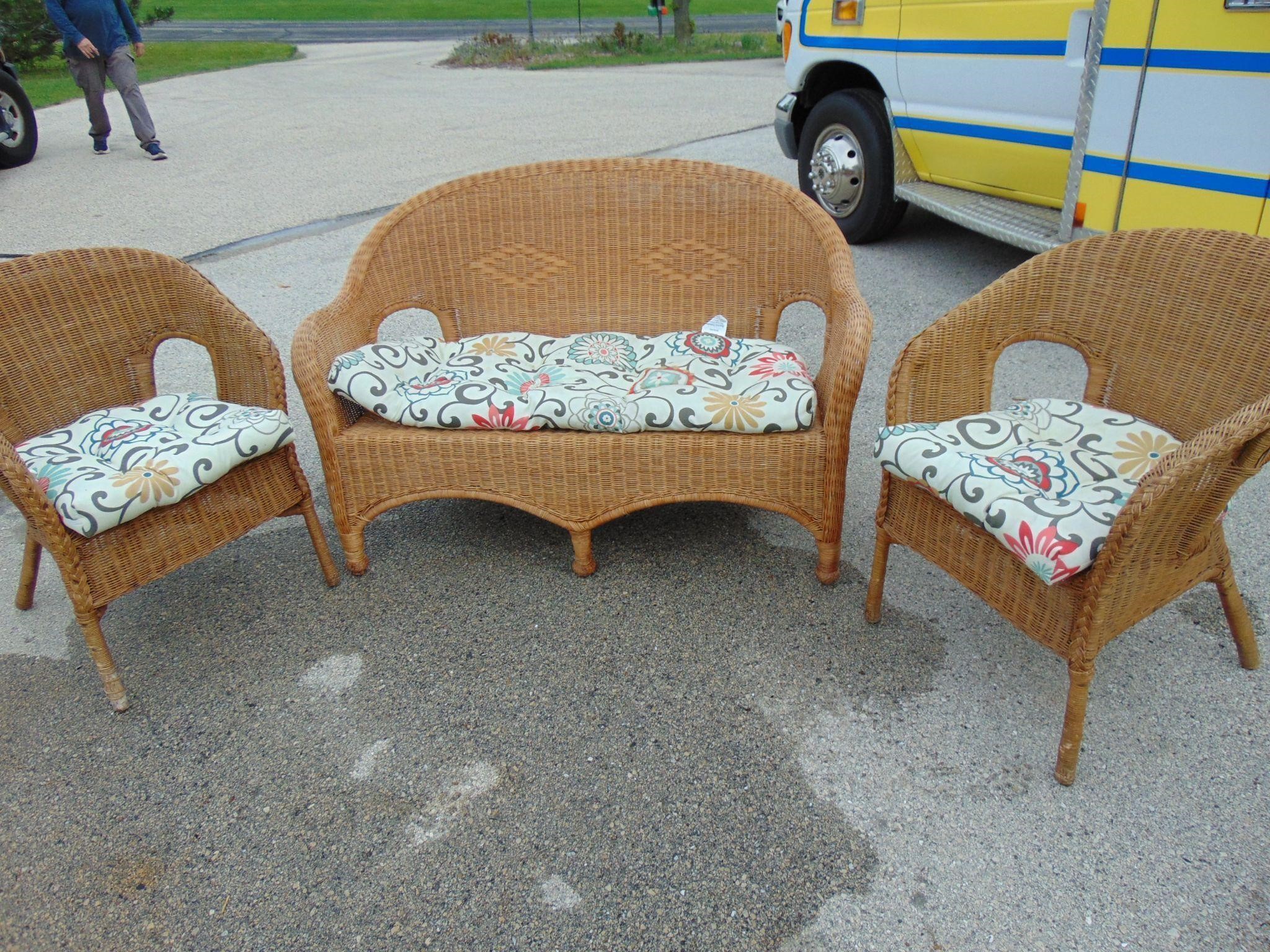 Three Piece Wicker Set, Loveseat and 2 Chairs