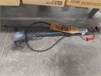 Ice auger, dip net, fish cleaning board, light