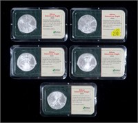 5- 2004 American Silver Eagles, uncirculated,