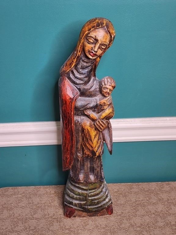 Hand Carved Wooden Mary and Jesus