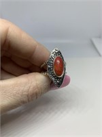 STERLING SILVER RED CABOCHON RING