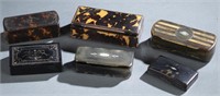 6 Tortoise Shell, boxes, 19th/20th century.