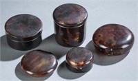 5 Tortoise Shell, round containers, 19th/20th c.