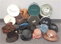 Group of antique & vintage hats & hat boxes