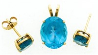 Estate 14kt Gold - Two Tire Drop Blue Topaz Earrin