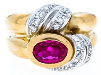 Estate 18kt Yellow Gold, Ruby & Diamond Ring