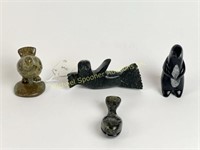 FOUR SMALL INUIT STONE CARVINGS