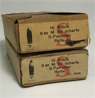 2 WWII 1938 Stamped 8mm German Ammunition in Box