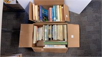 Box of dog books, box of reptile books